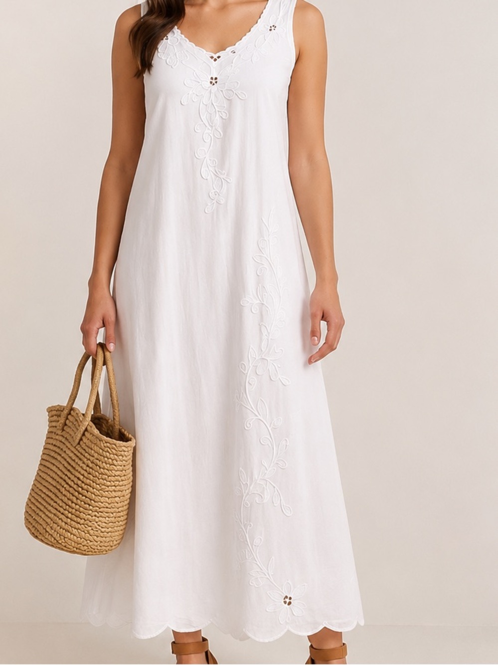 Vintage HiBis,Lace Works, Antique White Embroidered Rayon Dress,EUC, Size XL - Picture 5 of 10